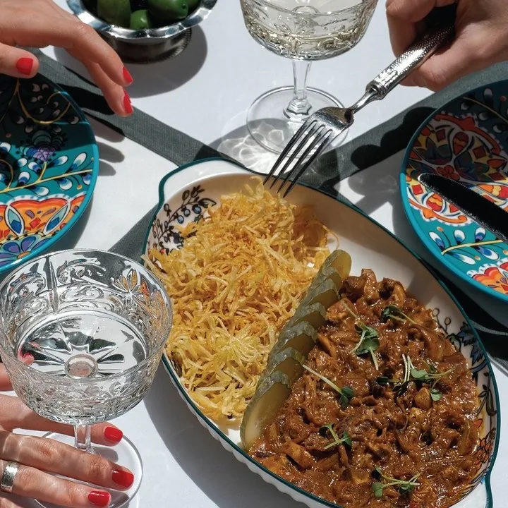 Plates on a laid table